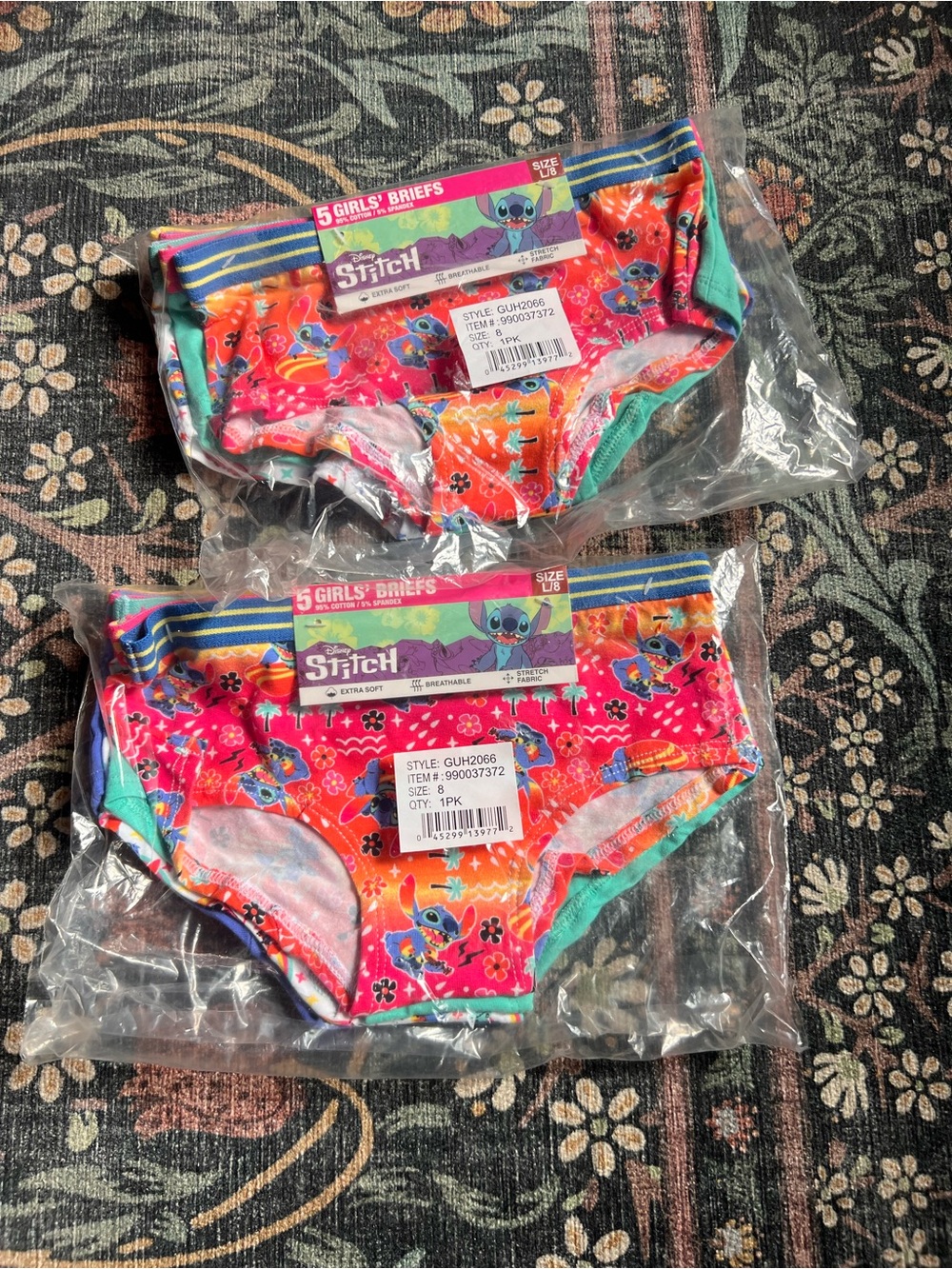 Bundle of two Disney Lilo & Stitch Girls' Pink Floral Briefs -size 8- Packs of 5